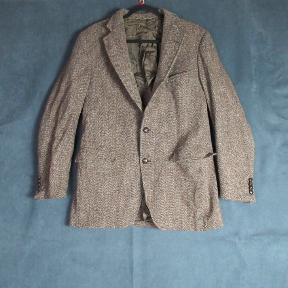 Vintage Harris Tweed Blazer Coat 38R Brown Handwoven 100% Scottish Wool USA Geek